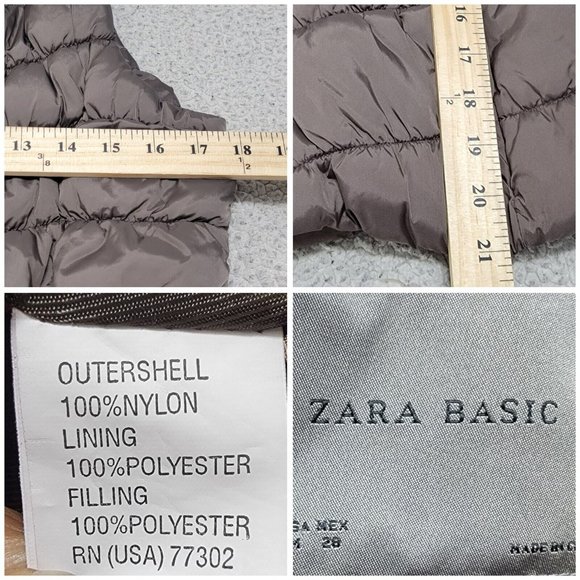 Zara Basic Womens Brown Full Zip Puffer‎ Vest Quilted Convertible Hood Size M - Picture 8 of 9